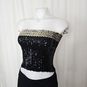 Black silver and gold sequin tube top Smocked small